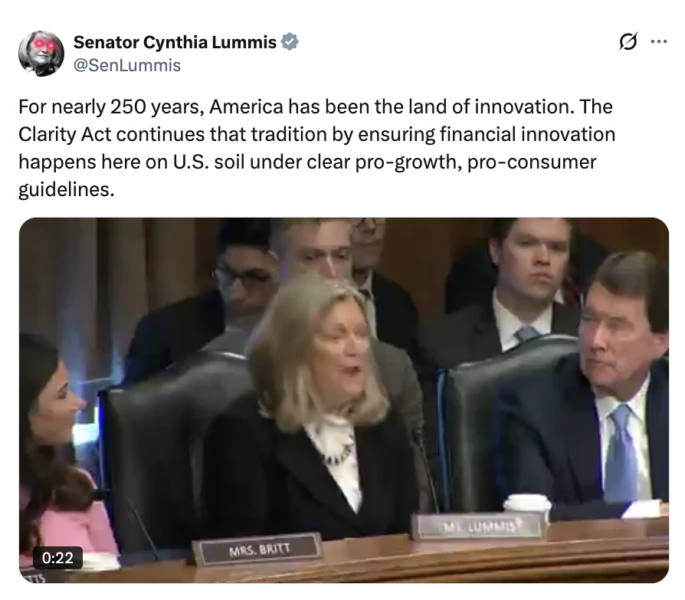 Senator Cynthia Lummis, a proponent of crypto legislation