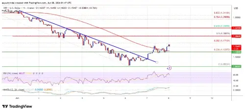 XRP 重新获得动力:价格巩固在 1.12 美元上方,阻力位为 1.173 美元